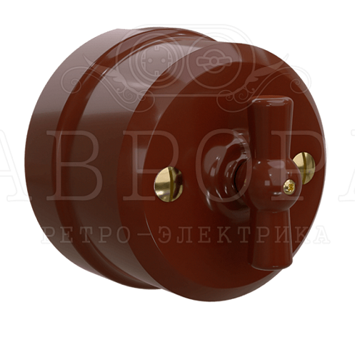 Ретро выключатель 2-контурный, керамика, коричневый, Аврора